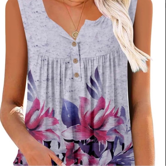 Tops - BLUE FLORAL TUNIC.